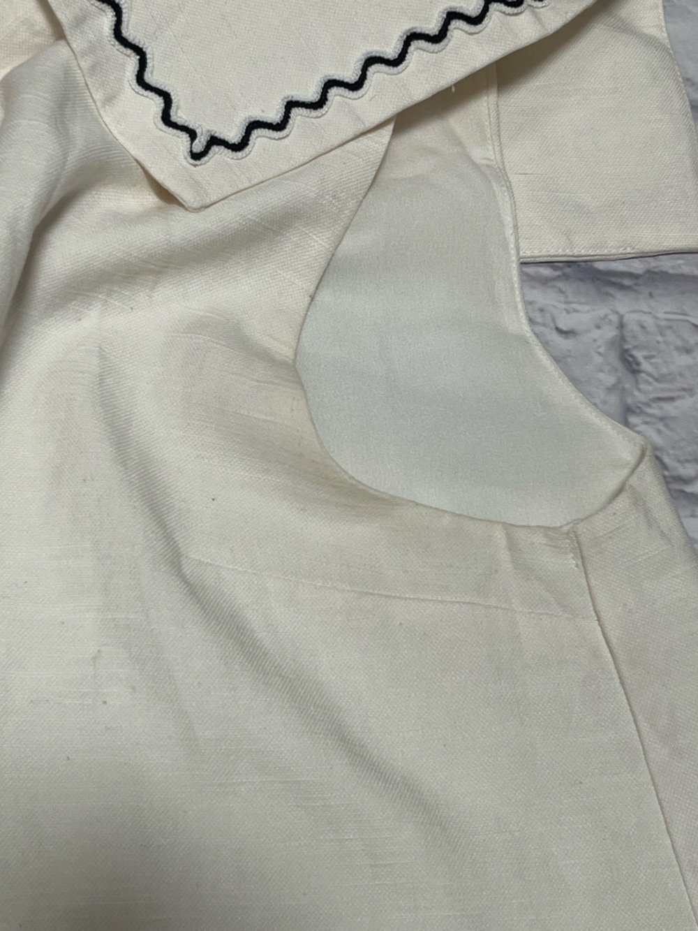 English Factory ivory White Sailor Collar Linen Blend Shift Mini Dress Nautical - Picture 6 of 10